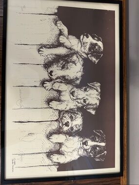 Vintage Puppy artist print Wall Art - Black & Cream Print